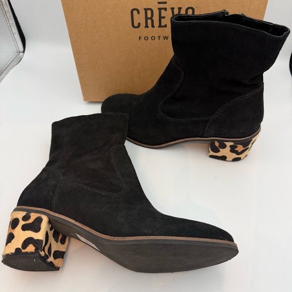 Crevo “Jade” Black Suede Ankle Boots – Leopard Block Heel – Size 9 - Picture 3 of 11